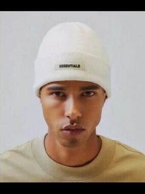 ESSENTIALS Off-White Ribbed Knit Beanie